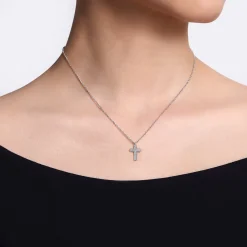 New Gabriel & Co. 14K White Gold Straight Pave Diamond Cross Necklace