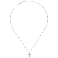 New Gabriel & Co. 14K White Gold Straight Pave Diamond Cross Necklace
