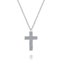 New Gabriel & Co. 14K White Gold Straight Pave Diamond Cross Necklace