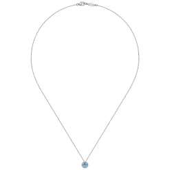 Sale Gabriel & Co. 14K White Gold Swiss Blue Topaz and Diamond Halo Pendant Necklace
