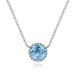 Sale Gabriel & Co. 14K White Gold Swiss Blue Topaz Pendant Necklace