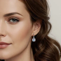 Sale Gabriel & Co. 14K White Gold Swiss Blue Topaz with Diamond Halo Leverback Earrings