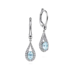 Hot Gabriel & Co. 14K White Gold Teardrop Aquamarine and Diamond Drop Earrings