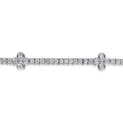 New Gabriel & Co. 14K White Gold Tennis Bracelet with Quatrefoil Diamond Stations