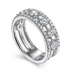 Online Gabriel & Co. 14K White Gold Three Row Diamond Station Wide Band Ring