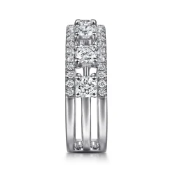 Online Gabriel & Co. 14K White Gold Three Row Diamond Station Wide Band Ring