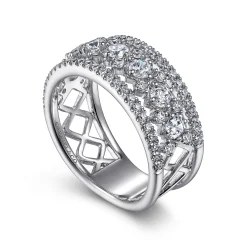 Gabriel & Co. 14K White Gold Three Row Diamond Wide Band Ring