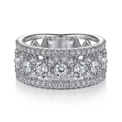 Gabriel & Co. 14K White Gold Three Row Diamond Wide Band Ring