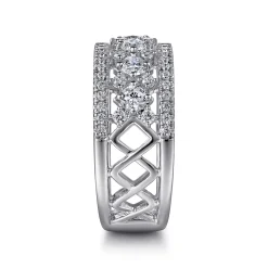 Gabriel & Co. 14K White Gold Three Row Diamond Wide Band Ring