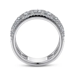 Gabriel & Co. 14K White Gold Three Row Diamond Wide Band Ring