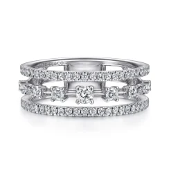 New Gabriel & Co. 14K White Gold Three Row Diamond Station Ring