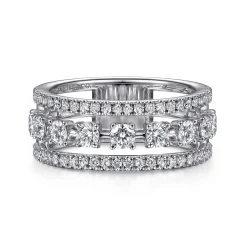 Best Gabriel & Co. 14K White Gold Three Row Diamond Station Ring