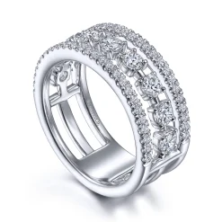 Best Gabriel & Co. 14K White Gold Three Row Diamond Station Ring