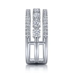 Best Gabriel & Co. 14K White Gold Three Row Diamond Station Ring