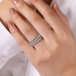 Best Gabriel & Co. 14K White Gold Three Row Diamond Station Ring