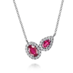 Online Gabriel & Co. 14K White Gold Toi et Moi Ruby and Diamond Halo Necklace