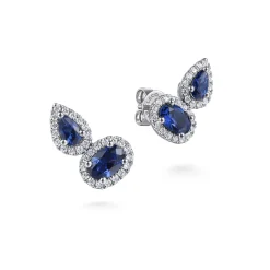 Online Gabriel & Co. 14K White Gold Toi et Moi Sapphire and Diamond Halo Stud Earrings