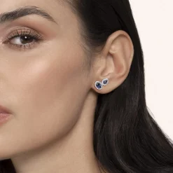 Online Gabriel & Co. 14K White Gold Toi et Moi Sapphire and Diamond Halo Stud Earrings