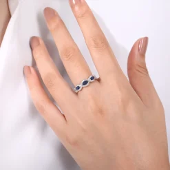 Clearance Gabriel & Co. 14K White Gold Twisted Diamond Rows and Sapphire Marquise Stones Ring