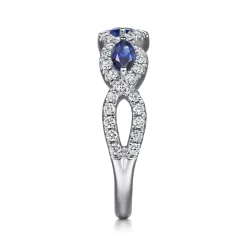 Clearance Gabriel & Co. 14K White Gold Twisted Diamond Rows and Sapphire Marquise Stones Ring
