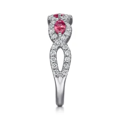 Best Gabriel & Co. 14K White Gold Twisted Diamond Rows and Ruby Marquise Stones Ring