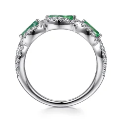Discount Gabriel & Co. 14K White Gold Twisted Diamond Rows and Emerald Marquise Stones Ring