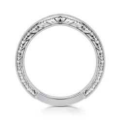 Gabriel & Co. 14K White Gold Vintage Inspired Curved Diamond Anniversary Band with Engraving - 0.25 ct