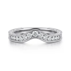 Gabriel & Co. 14K White Gold Vintage Inspired Curved Diamond Anniversary Band with Engraving - 0.25 ct