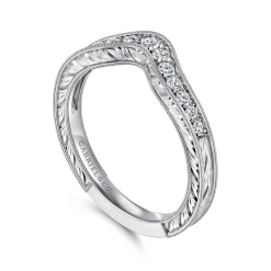 Gabriel & Co. 14K White Gold Vintage Inspired Curved Diamond Anniversary Band with Engraving - 0.25 ct
