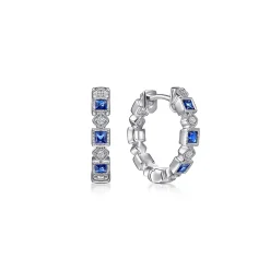 Online Gabriel & Co. 14K White Gold Vintage Inspired 15mm Sapphire and Diamond Huggies