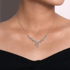 Clearance Gabriel & Co. 18K White Gold Waterfall Lariat Diamond Cluster Necklace