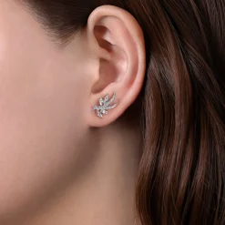 Hot Gabriel & Co. 14K White Gold Whimsical Diamond Leaf Stud Earrings