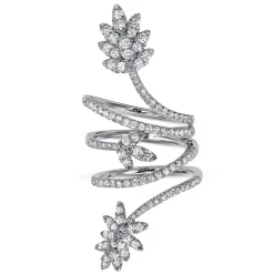New Gabriel & Co. 18K White Gold Wide Diamond Leaf Statement Wrap Ring