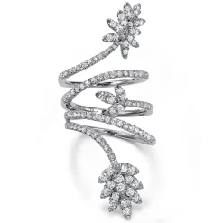 New Gabriel & Co. 18K White Gold Wide Diamond Leaf Statement Wrap Ring