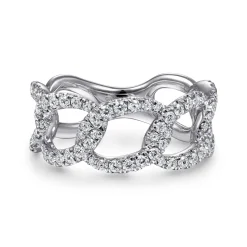 Clearance Gabriel & Co. 14K White Gold Wide Diamond Open Link Ring
