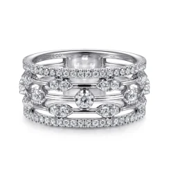 Clearance Gabriel & Co. 14K White Gold Wide Five Row Diamond Station Ring