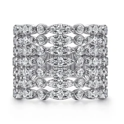 Hot Gabriel & Co. 18K White Gold Wide Multi Row Diamond Ring