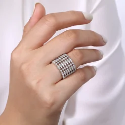 Hot Gabriel & Co. 18K White Gold Wide Multi Row Diamond Ring
