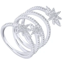 Best Gabriel & Co. 14K White Gold Wide Open Diamond Band and Star Station Statement Ring
