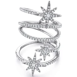 Best Gabriel & Co. 14K White Gold Wide Open Diamond Band and Star Station Statement Ring