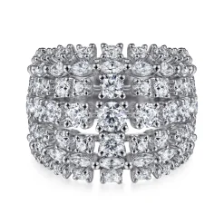 New Gabriel & Co. 18K White Gold Wide Six Row Diamond Ring