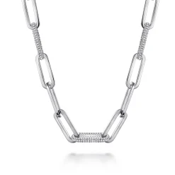 Hot Gabriel & Co. 14K White Paper Clip Chain Necklace with Diamond Stations