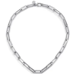 Hot Gabriel & Co. 14K White Paper Clip Chain Necklace with Diamond Stations