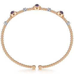Best Gabriel & Co. 14K White-Rose Gold Amethyst and Diamond Station Bujukan Bangle