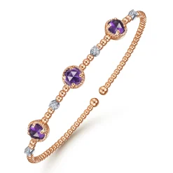 Best Gabriel & Co. 14K White-Rose Gold Amethyst and Diamond Station Bujukan Bangle