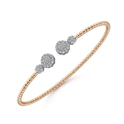 New Gabriel & Co. 14K White Rose Gold Bujukan Bead Split Cuff with Round Diamond Pave Caps