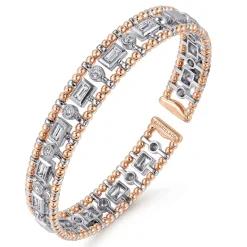 New Gabriel & Co. 14K White-Rose Gold Bujukan Diamond Bangle