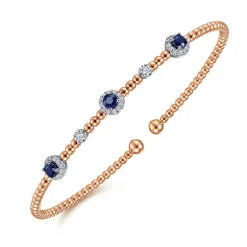 Clearance Gabriel & Co. 14K White-Rose Gold Bujukan Sapphire and Diamond Halo Bangle