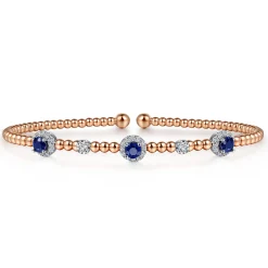 Clearance Gabriel & Co. 14K White-Rose Gold Bujukan Sapphire and Diamond Halo Bangle