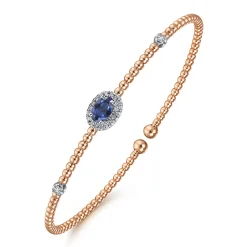 New Gabriel & Co. 14K White-Rose Gold Bujukan Sapphire and Diamond Halo Bangle